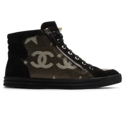Chanel CC Star Suede Mesh Black High Sneaker - Preloved