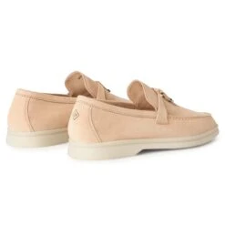 Loro Piana Summer Charms Walk Suede Goatskin Pink Sand Loafers -Creps Lockers loro piana summer charms walk suede goatskin pink sand loafers fae5444 back side