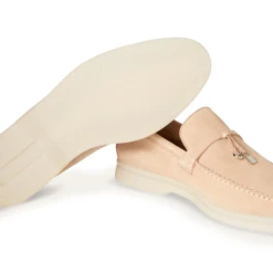 Loro Piana Summer Charms Walk Suede Goatskin Pink Sand Loafers -Creps Lockers loro piana summer charms walk suede goatskin pink sand loafers fae5444 detail